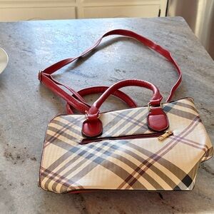 Source Unknown Red and Beige Plaid Shoulder Bag